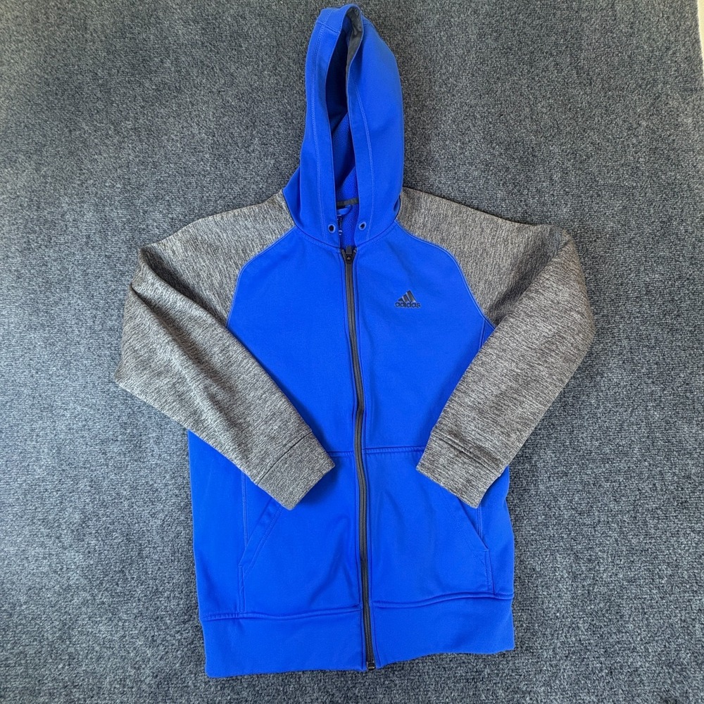 Adidas Climawarm Hoodie Men Medium Blue Gray Fleece Lined Raglan Sleeve Full Zip